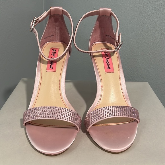 Betsey Johnson Broadway Pink Rhinestone Sandal Heels - Picture 4 of 14